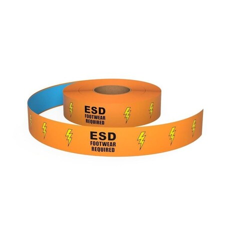 Ergomat Durastripe In-Line Printing 4in x 50ft Orange - ESD FOOTWEAR REQUIRED with Yellow Lightning Bolts DSIL450-O-ESDFOOTWEARREQUIRED